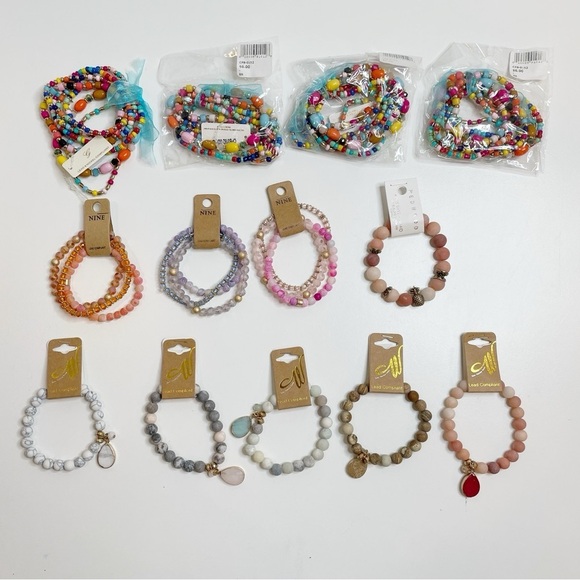 Set of 13 Bead Bracelets NEW Rainbow Marbled Pineapple Teardrop Costume Jewelry - Picture 1 of 6